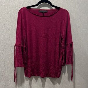 ❤️ WHBM Women’s Burgundy Top with Tie Sleeves – SZ L ❤️
